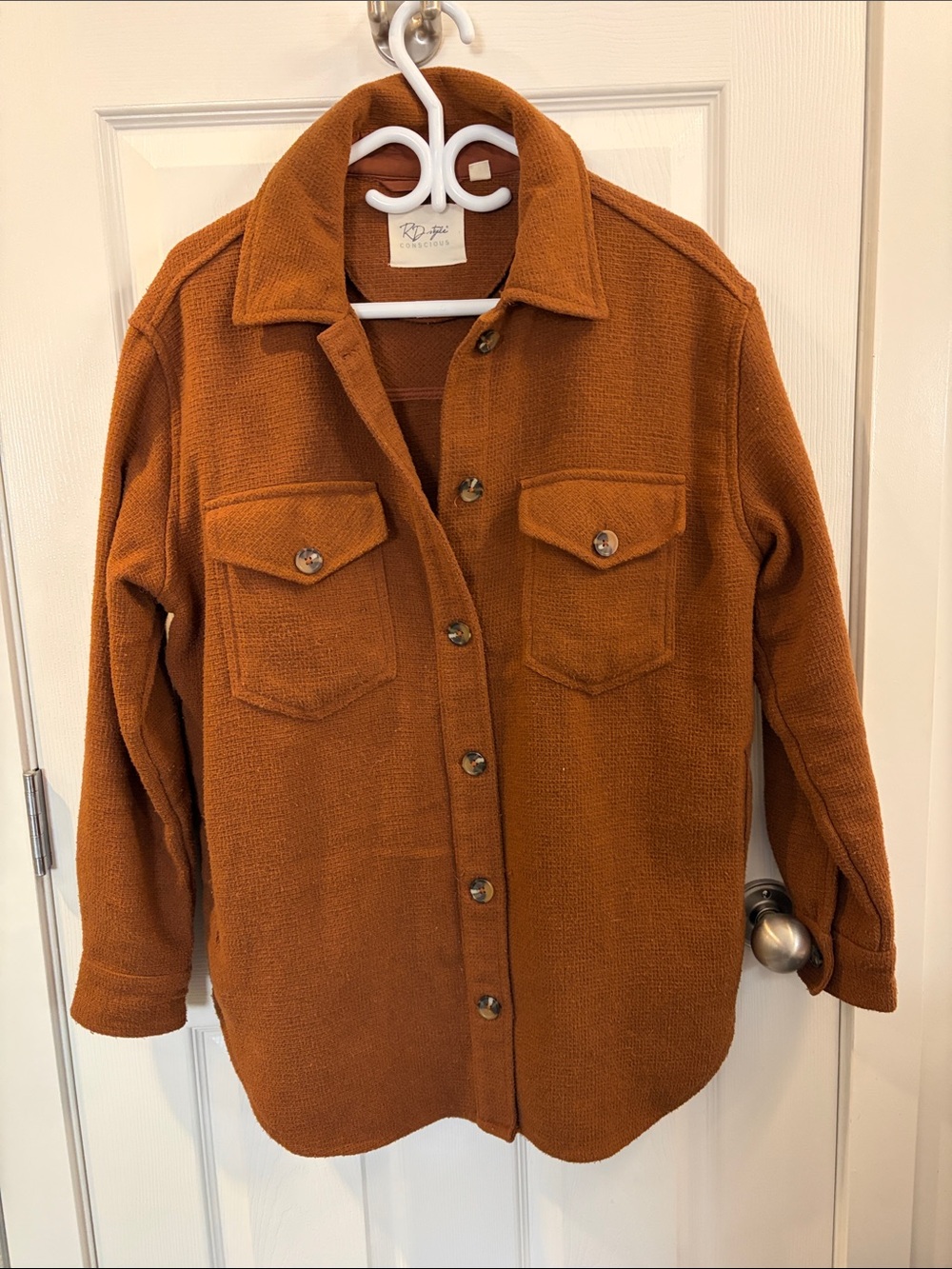 RD Style Burnt Orange Button-Front Utility Shacket
